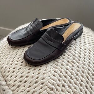 Antonio Melani womens brown leather loafer slides sz10